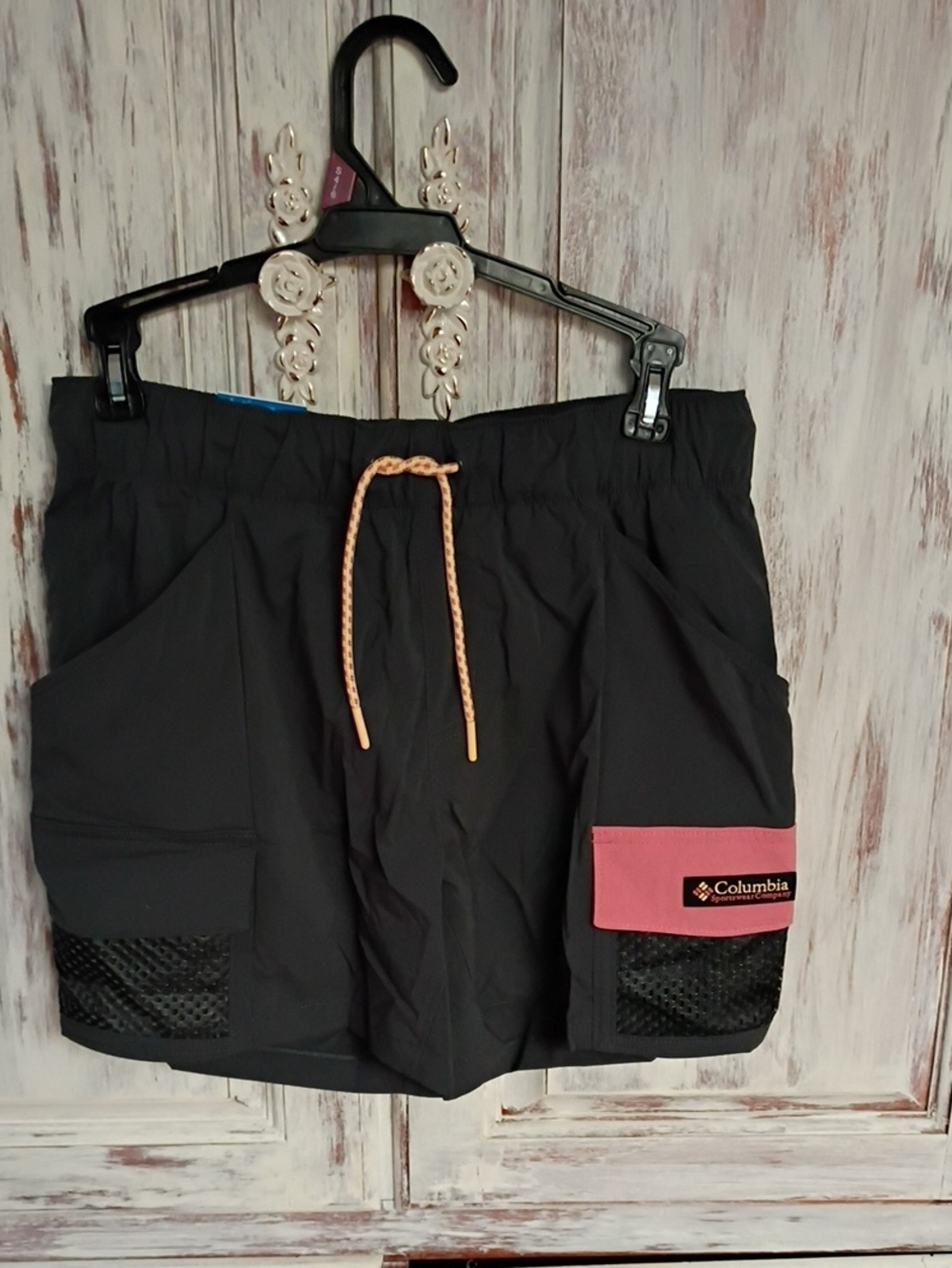 Columbia Black Shorts with Pink Pocket Accent and Coral Drawstring